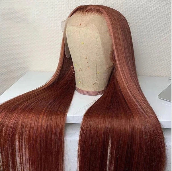 Reddish Color 13x4 Swiss lace frontal wig is made from 100% Remy human hair