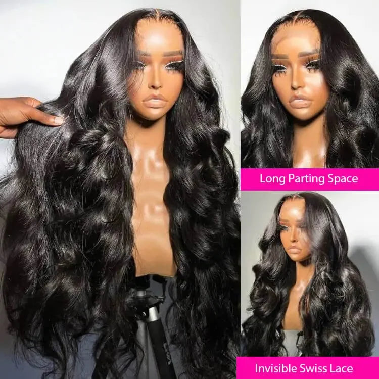 Black Body Wave Brazilian HD Swiss Lace Frontal Wig Hair 13x4 13x6