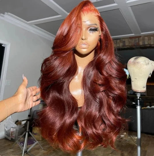 Reddish Color 13x4 Swiss lace frontal wig is made from 100% Remy human hair