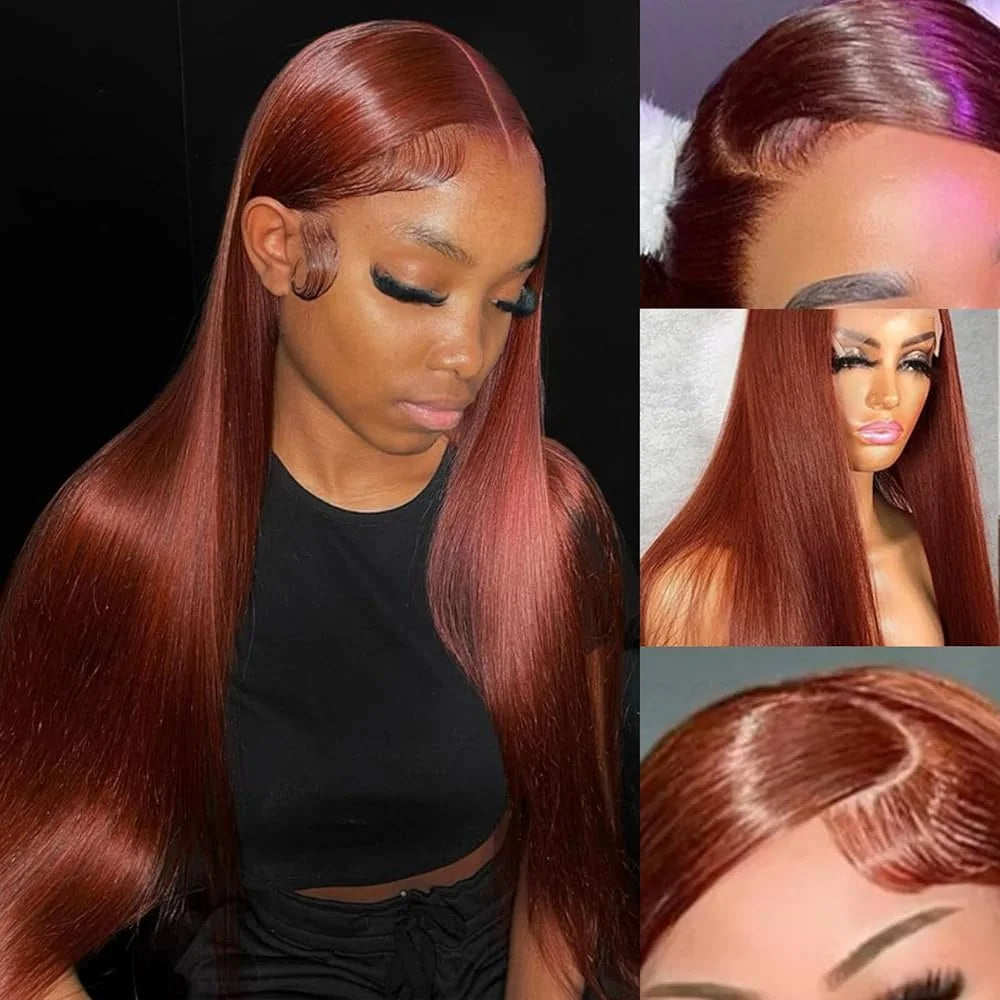Reddish Color 13x4 Swiss lace frontal wig is made from 100% Remy human hair