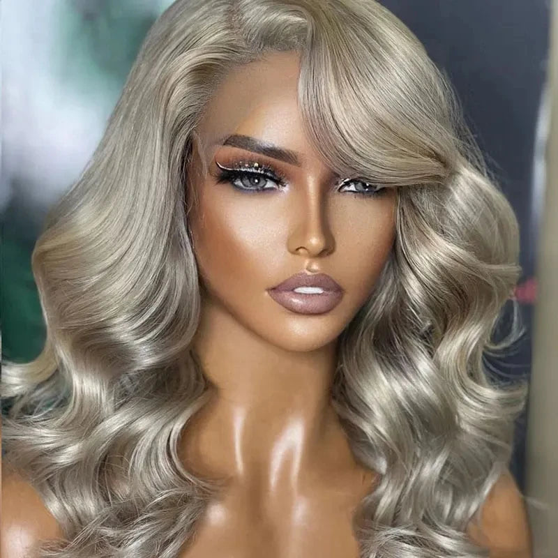 Dark Blond Double Drawn Remy Human Hair HD Lace Frontal Wig With Bang