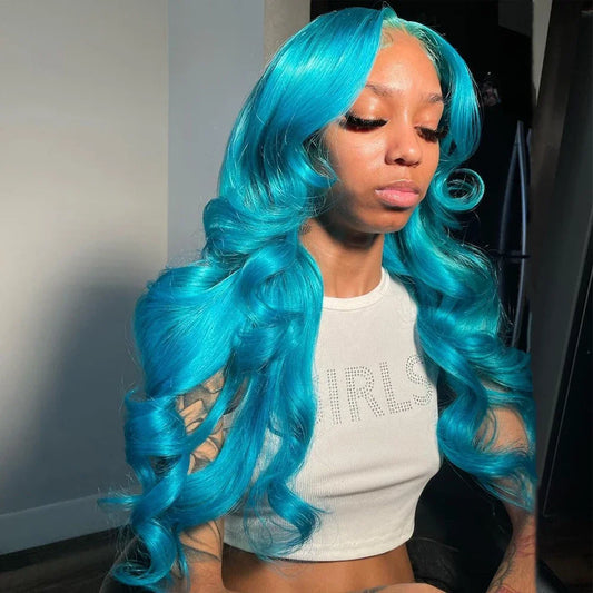 Blue 13x6 HD Transparent Lace Front Wig Body Wave Pre Plucked Wigs
