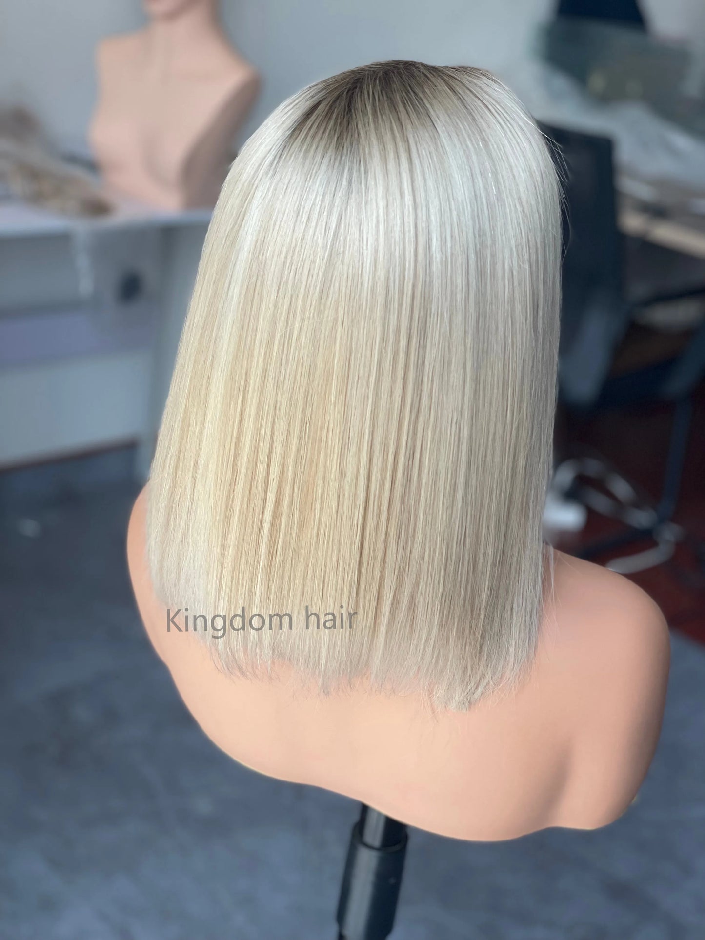 Hair Bob Style Lace Top Platinum Highlight Invisible HD Lace Front Wig