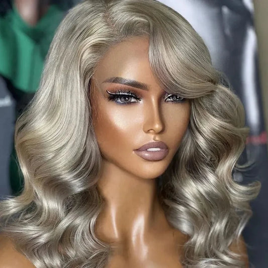 Dark Blond Double Drawn Remy Human Hair HD Lace Frontal Wig With Bang