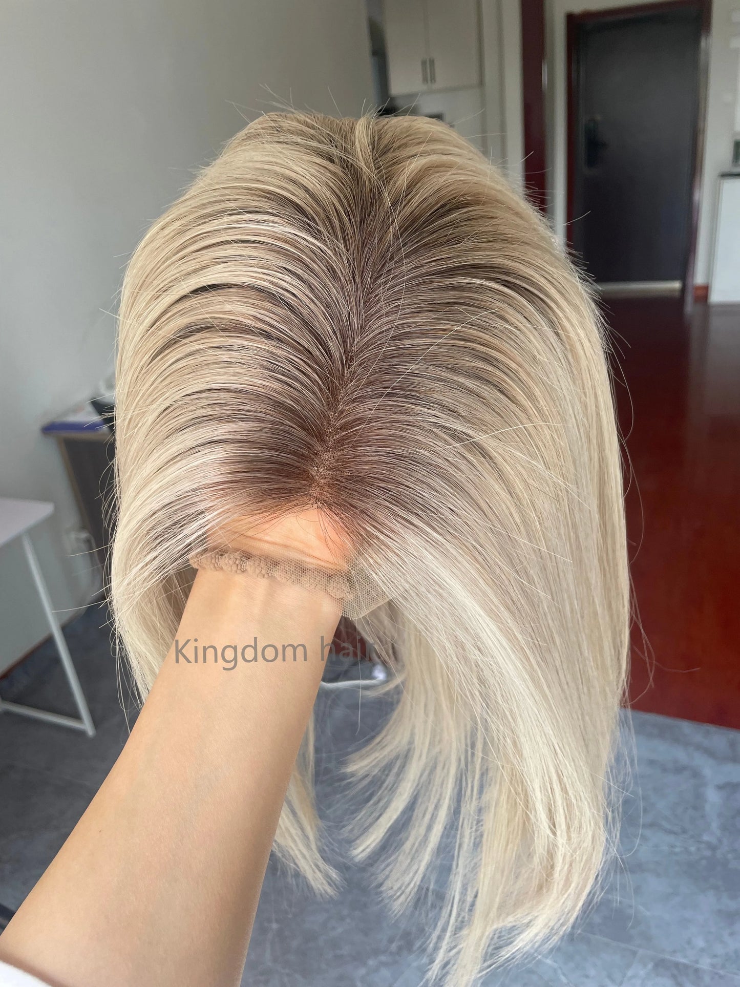 Hair Bob Style Lace Top Platinum Highlight Invisible HD Lace Front Wig
