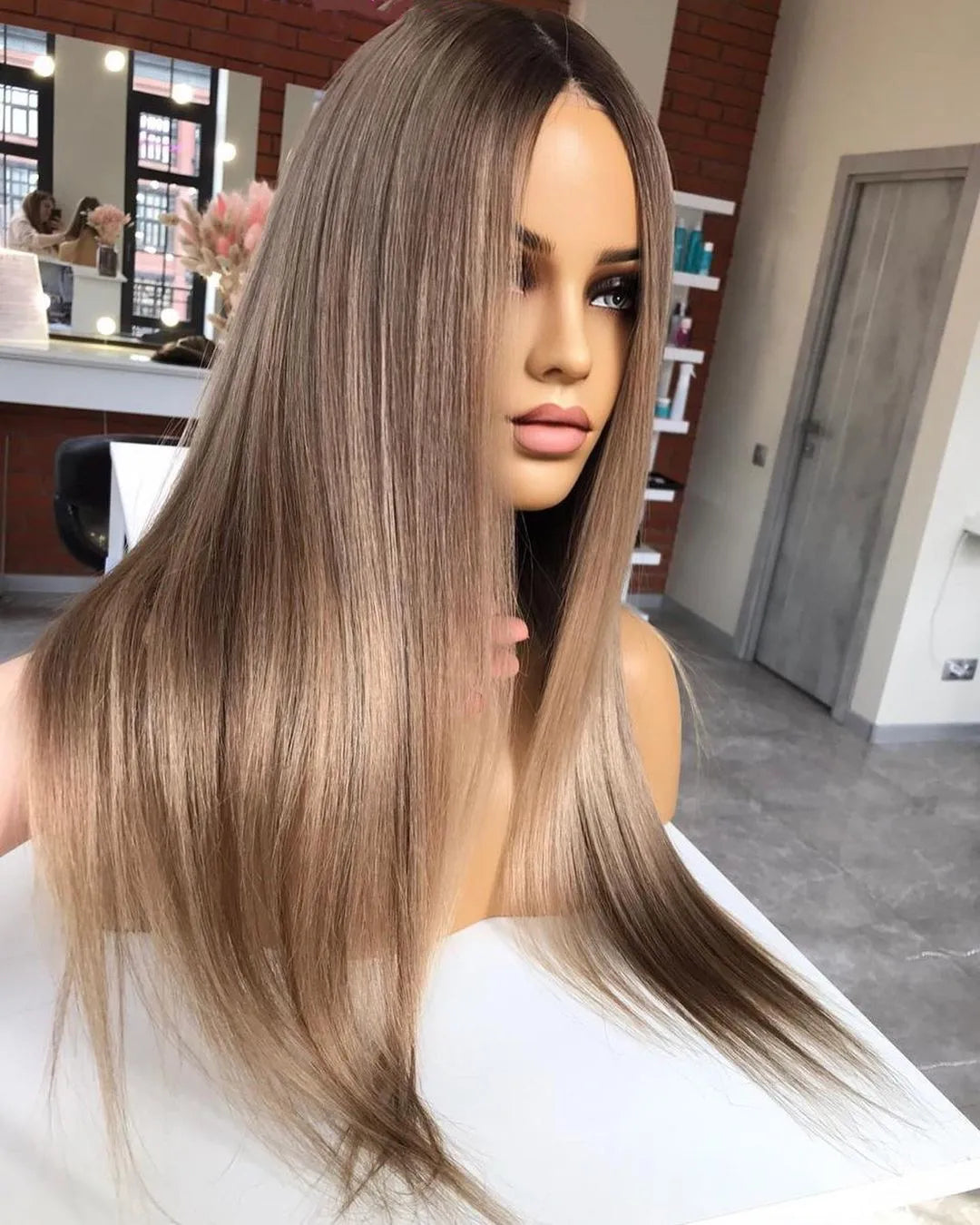 Invisible Knots Virgin Human Hair Wig Blond Highlight Silky Straight Lace Front