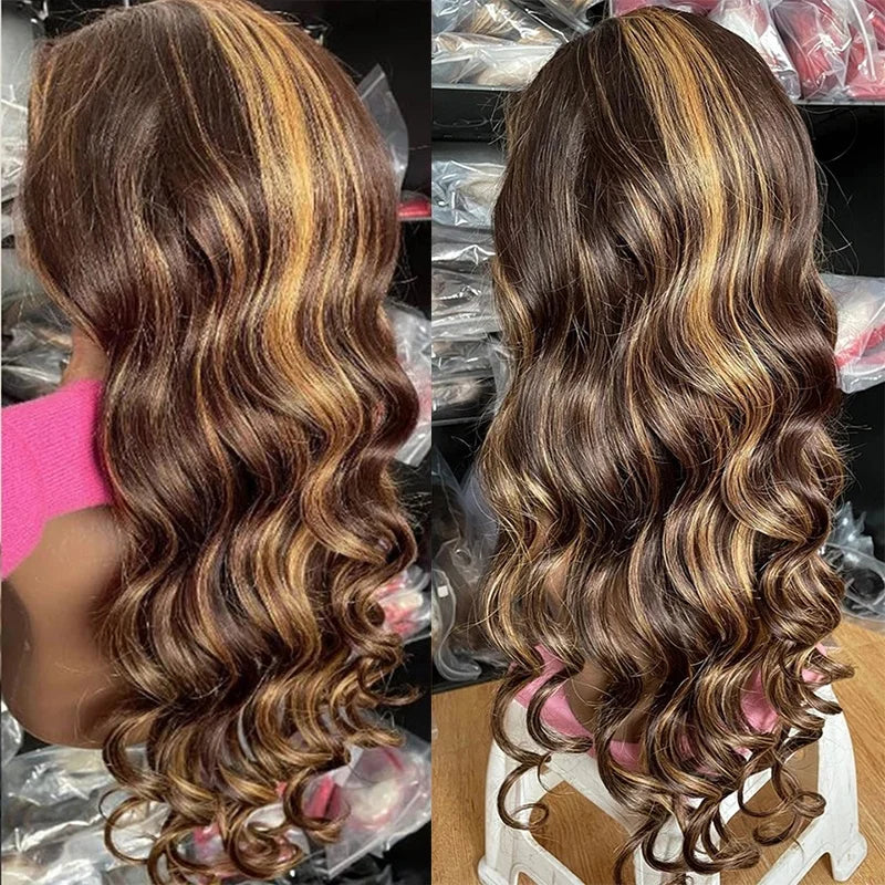 Ombre Human Hair Wigs Highlight Lace Front Wig 4x4 Colored Brazilian Body Wave