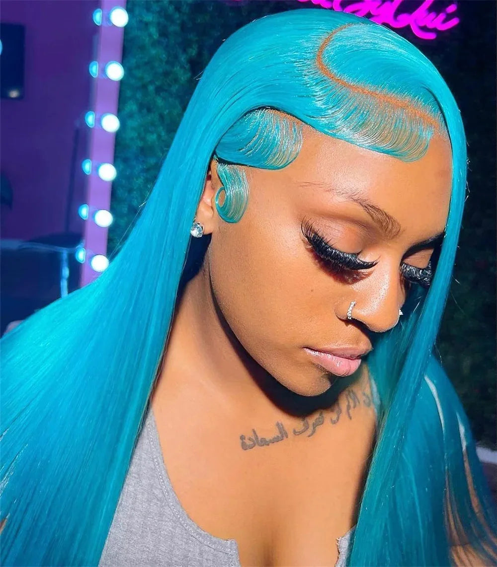 Blue 13x6 HD Transparent Lace Front Wig Body Wave Pre Plucked Wigs