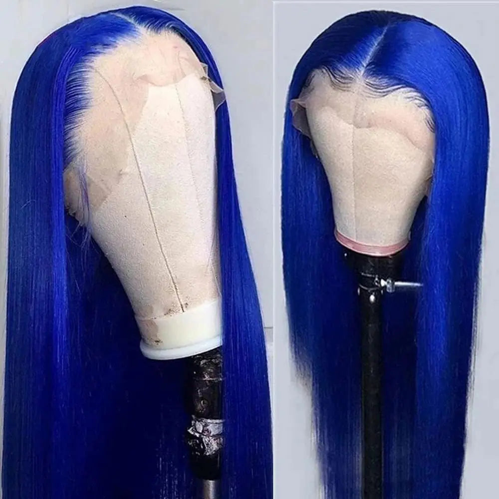 Blue Remy 13*4 Transparent Swiss Lace Frontal Straight INDIAN Human Hair Wigs