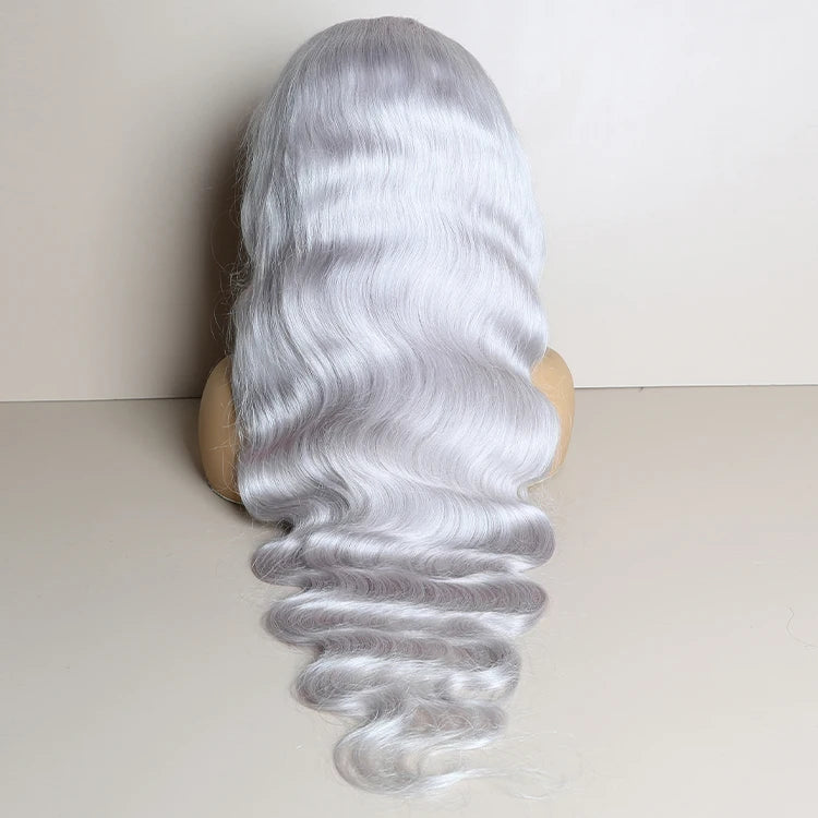 Grey Body Wave Raw Indian Human Hair Invisible 13x6 HD Lace Frontal Wig