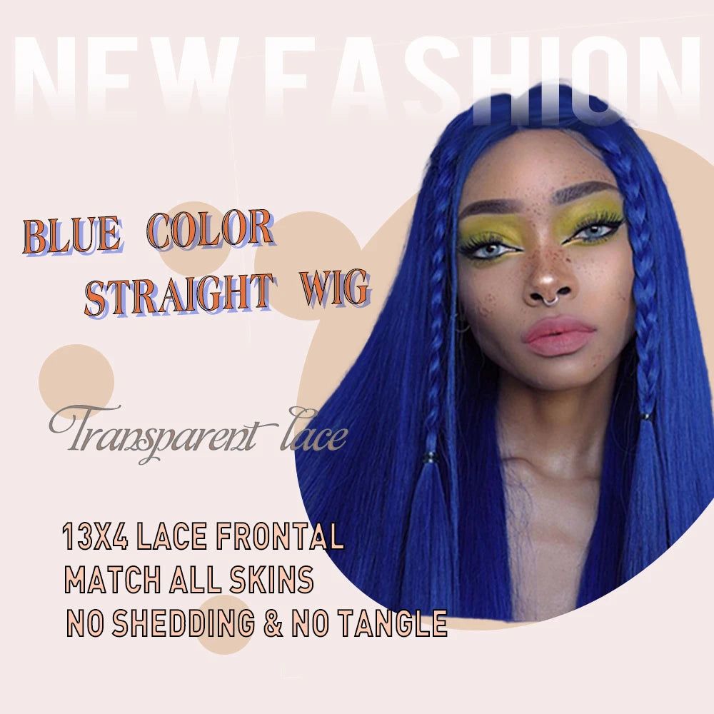 Blue Remy 13*4 Transparent Swiss Lace Frontal Straight INDIAN Human Hair Wigs