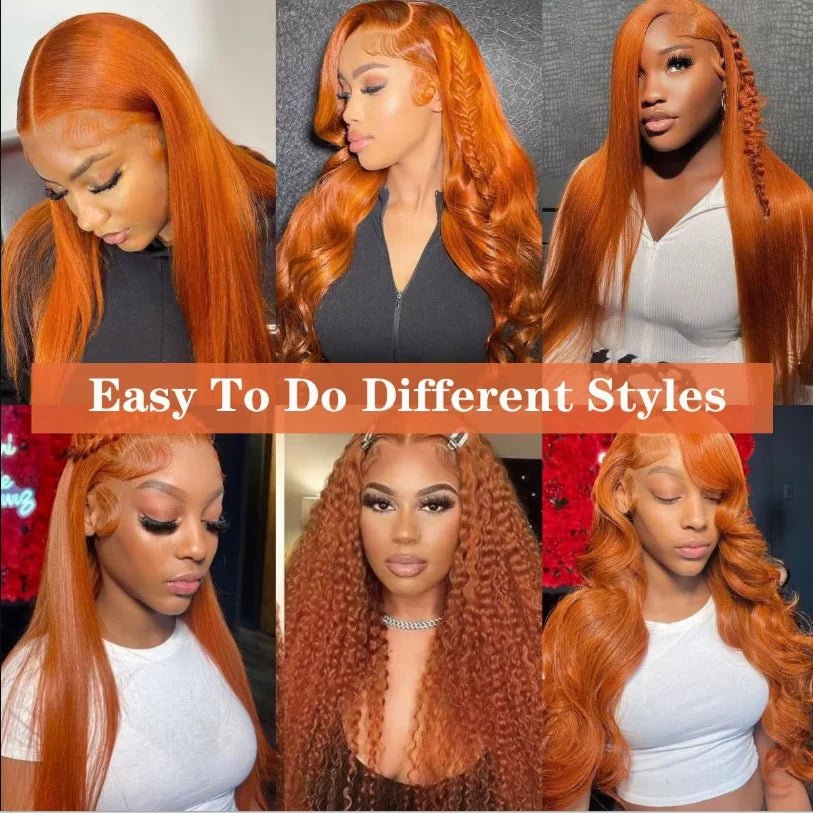 Orange Ginger 13x4 Frontal Lace Wig Curly Kinky Brazilian Human Hair Pre Plucked