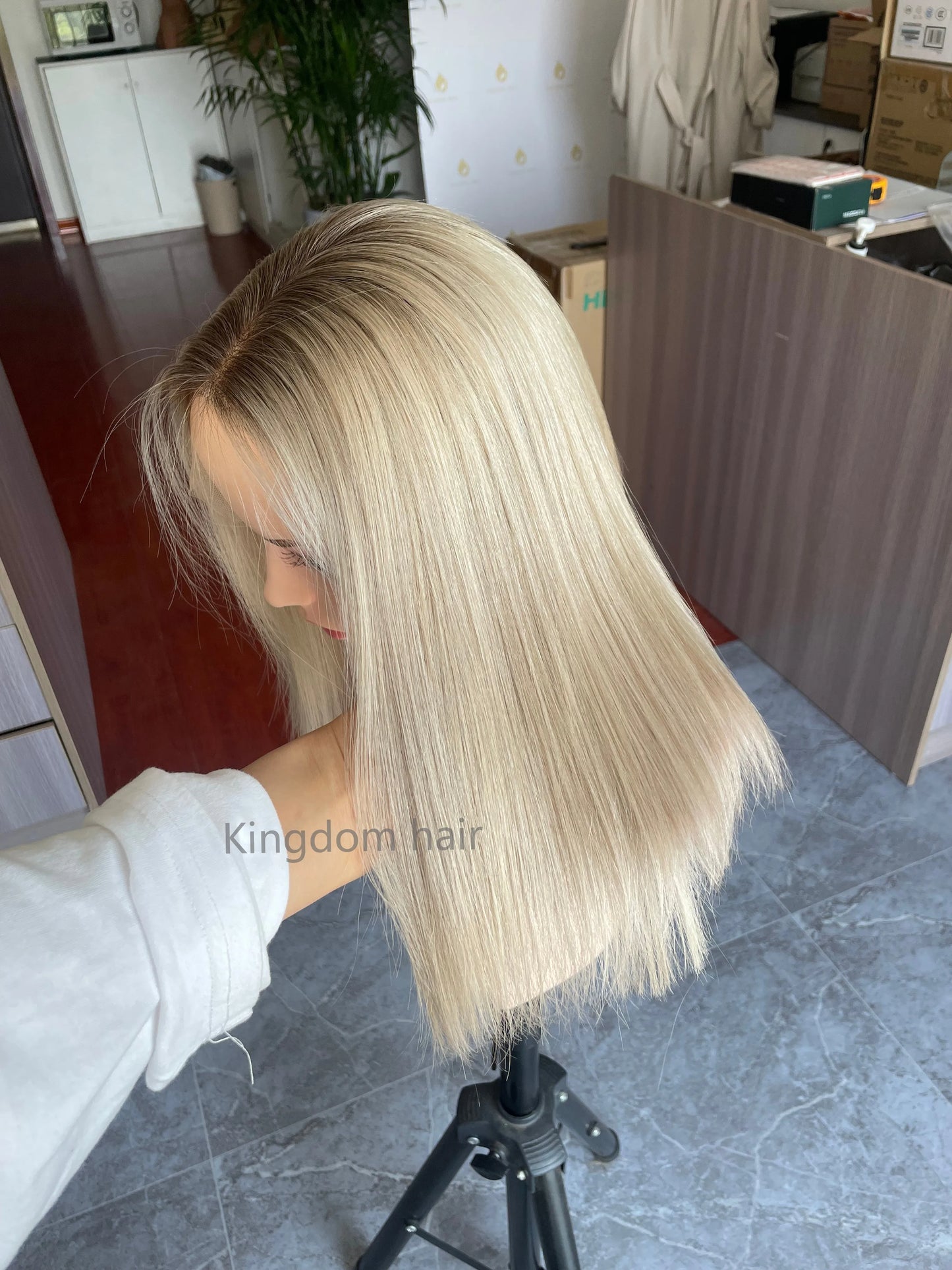 Hair Bob Style Lace Top Platinum Highlight Invisible HD Lace Front Wig