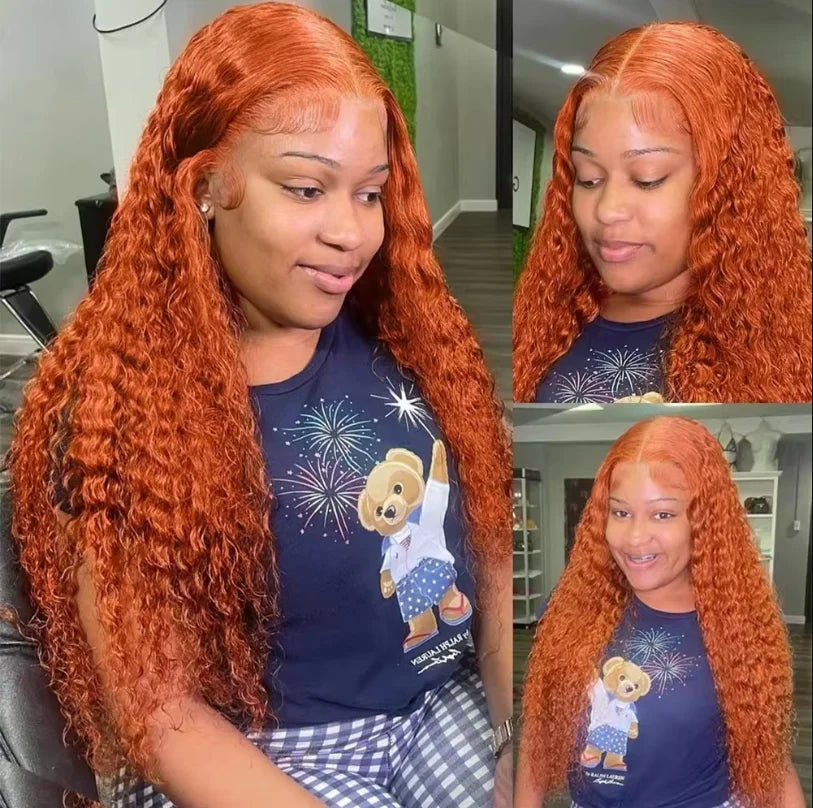 Orange Ginger 13x4 Frontal Lace Wig Curly Kinky Brazilian Human Hair Pre Plucked
