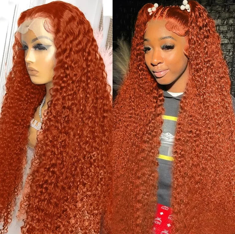 Orange Ginger 13x4 Frontal Lace Wig Curly Kinky Brazilian Human Hair Pre Plucked