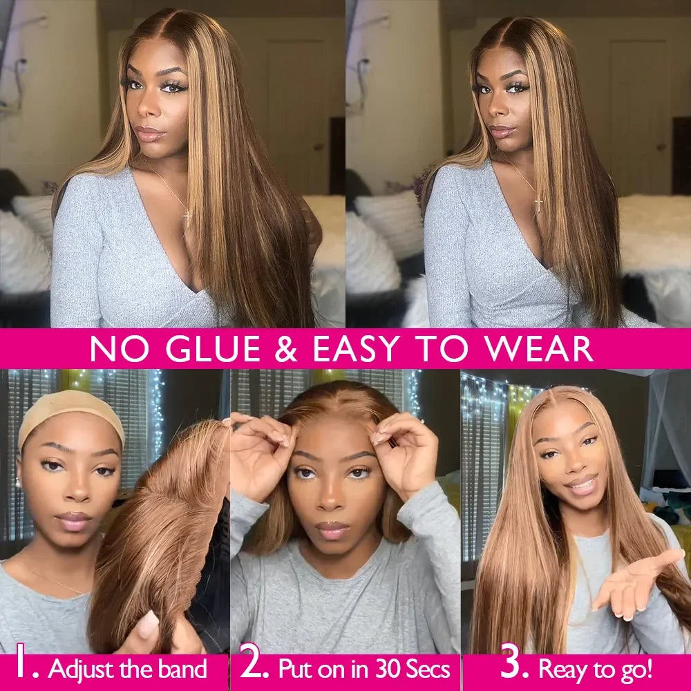 Highlight Glueless Human Hair Pre-Plucked Straight 13x6 HD Lace Front