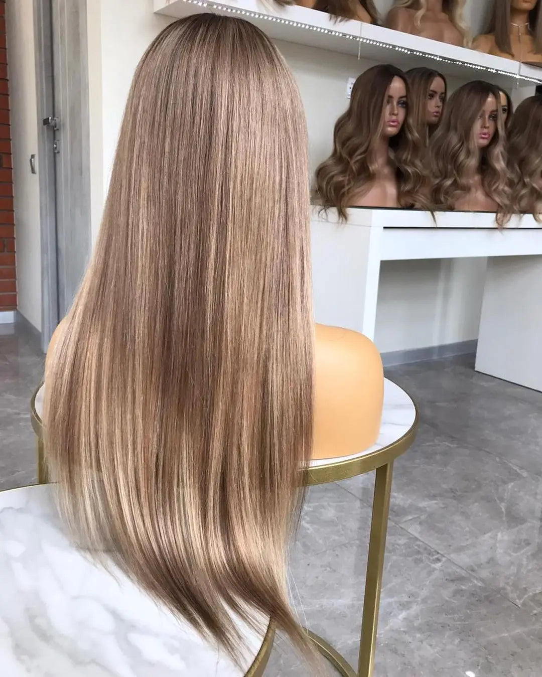 Invisible Knots Virgin Human Hair Wig Blond Highlight Silky Straight Lace Front