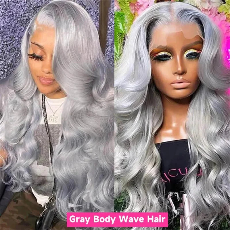 Grey Body Wave Raw Indian Human Hair Invisible 13x6 HD Lace Frontal Wig