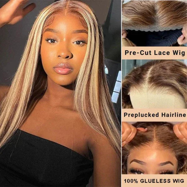 Highlight Glueless Human Hair Pre-Plucked Straight 13x6 HD Lace Front