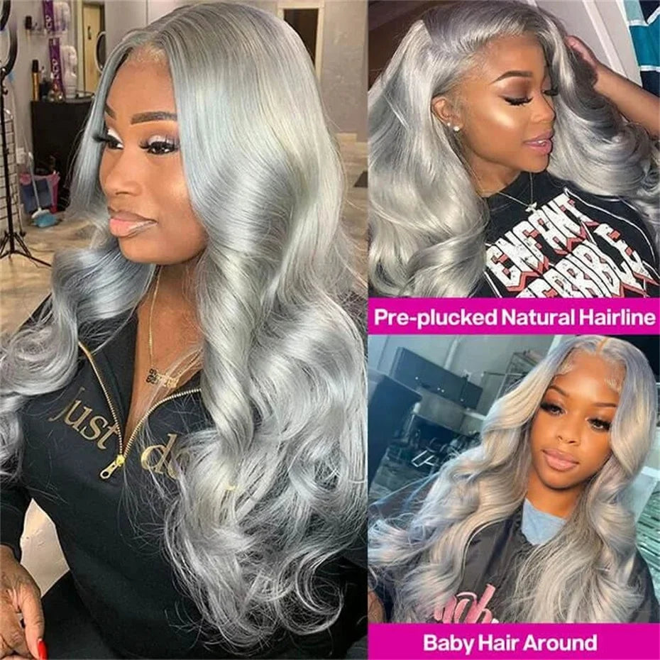 Grey Body Wave Raw Indian Human Hair Invisible 13x6 HD Lace Frontal Wig