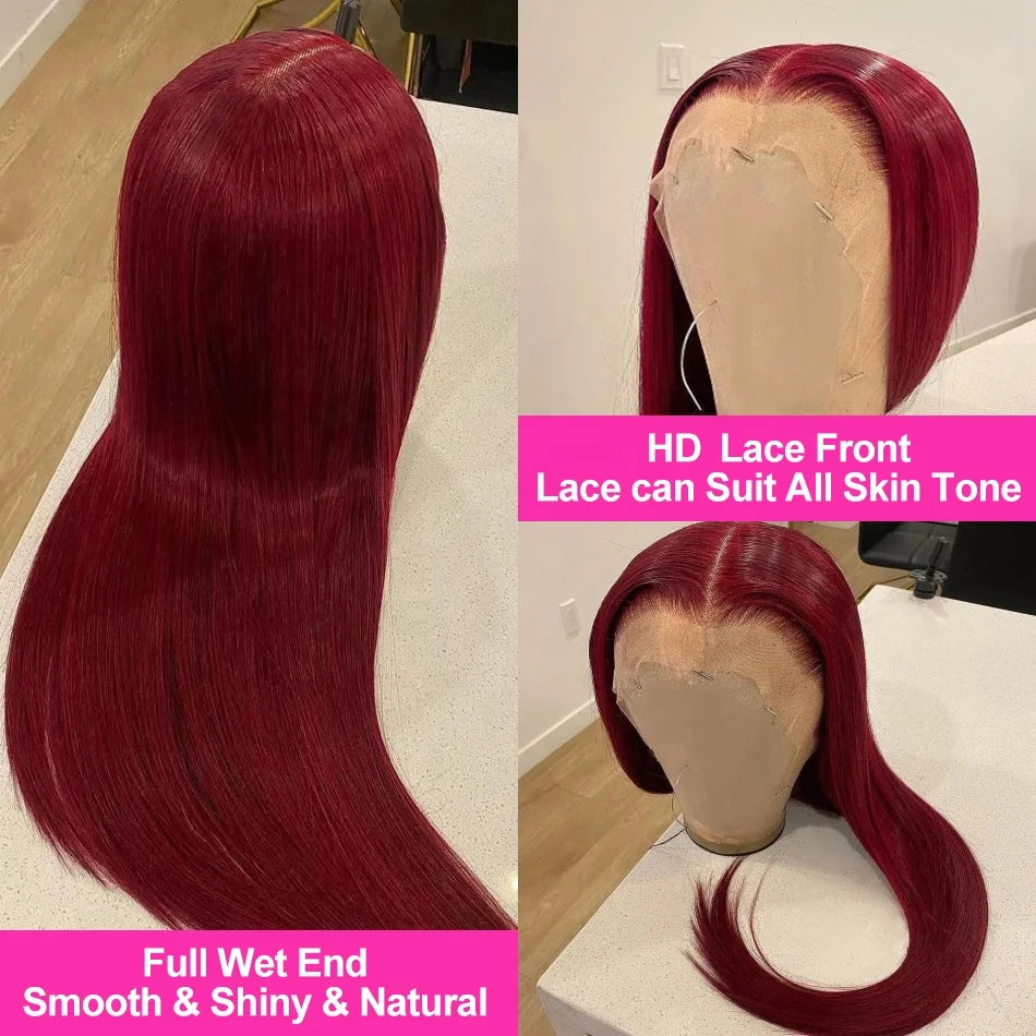 Burgundy 13x4 13x6 Transparent HD Vietnamese Raw Hair Lace Frontal Wig
