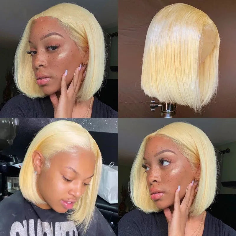 Blonde Bob Wig Human Hair 4x4 Lace Front Wig Short Straight