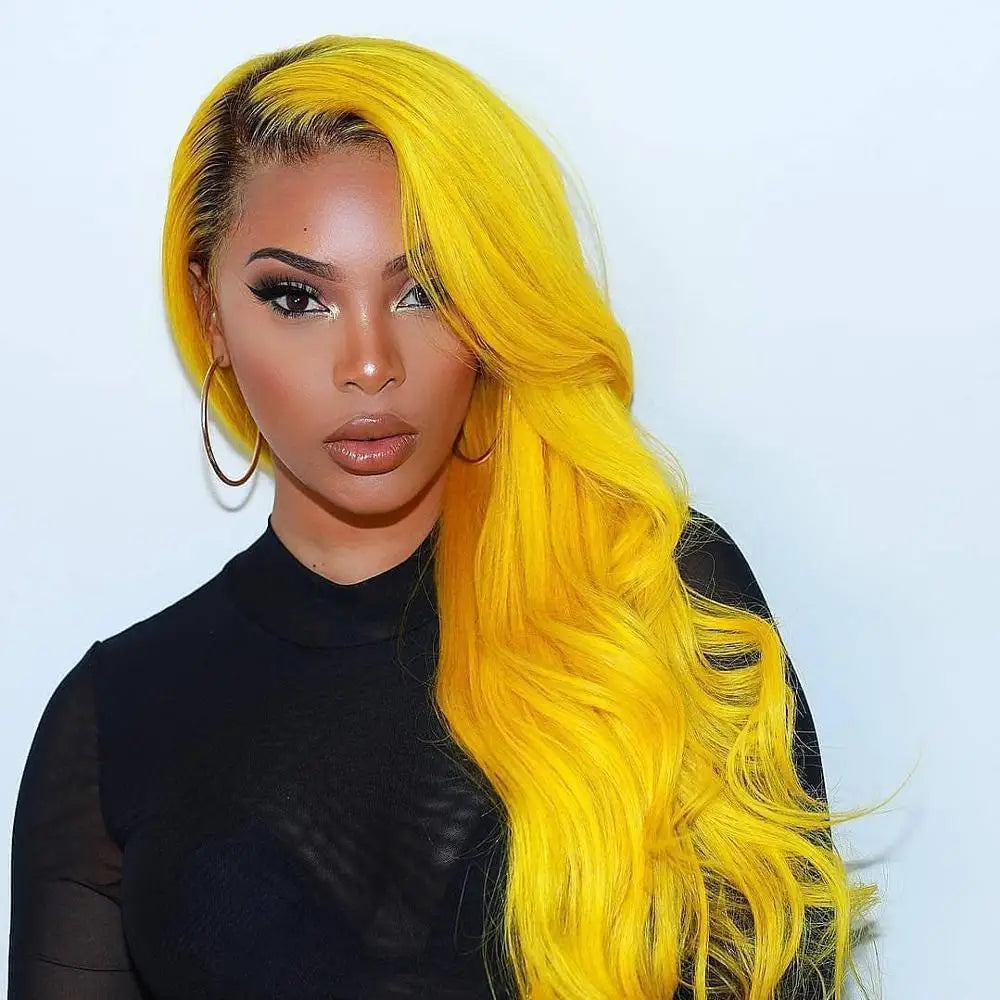 Yellow Body Wave Dark Roots Swiss Transparent Lace Brazilian Remy, 150% Density