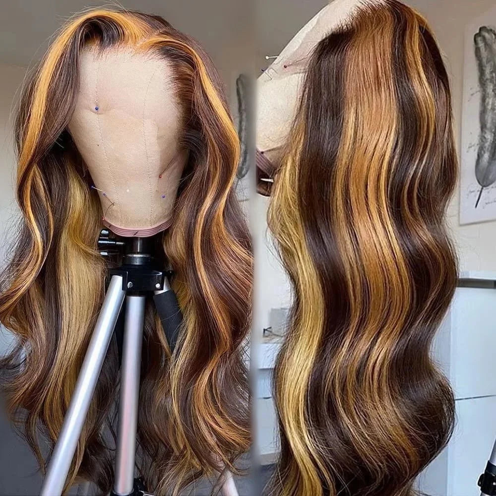 Ombre Human Hair Wigs Highlight Lace Front Wig 4x4 Colored Brazilian Body Wave