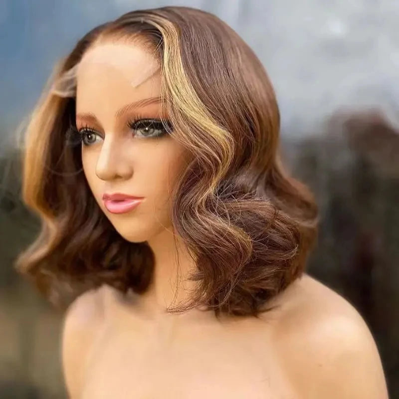 Dark Blond Double Drawn Remy Human Hair HD Lace Frontal Wig With Bang