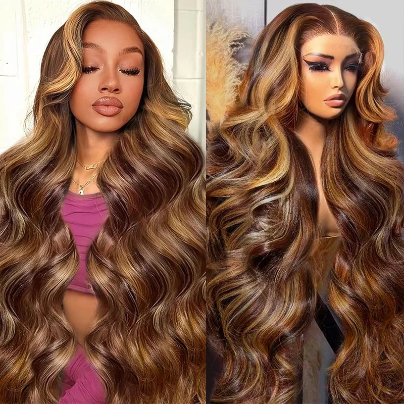 Ombre Human Hair Wigs Highlight Lace Front Wig 4x4 Colored Brazilian Body Wave