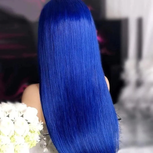 Blue Remy 13*4 Transparent Swiss Lace Frontal Straight INDIAN Human Hair Wigs