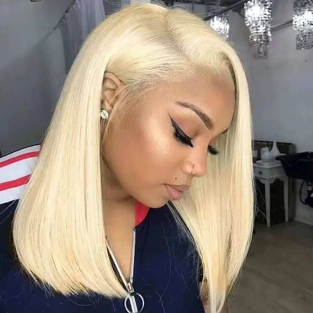 Blonde Bob Wig Human Hair 4x4 Lace Front Wig Short Straight