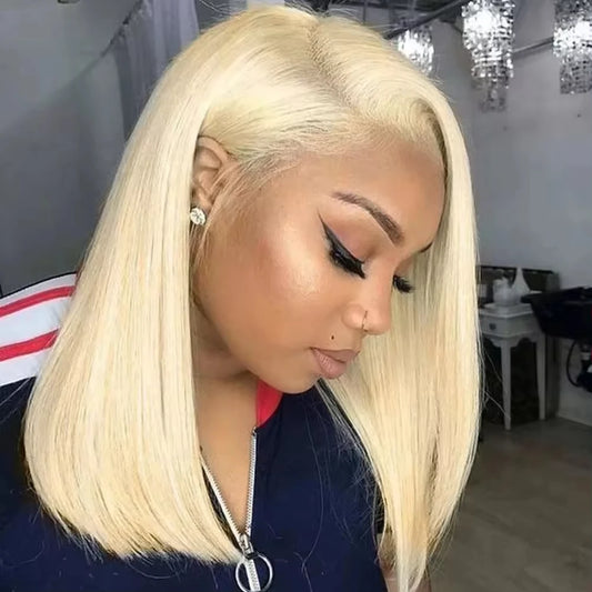 Blonde Bob Wig Human Hair 4x4 Lace Front Wig Short Straight