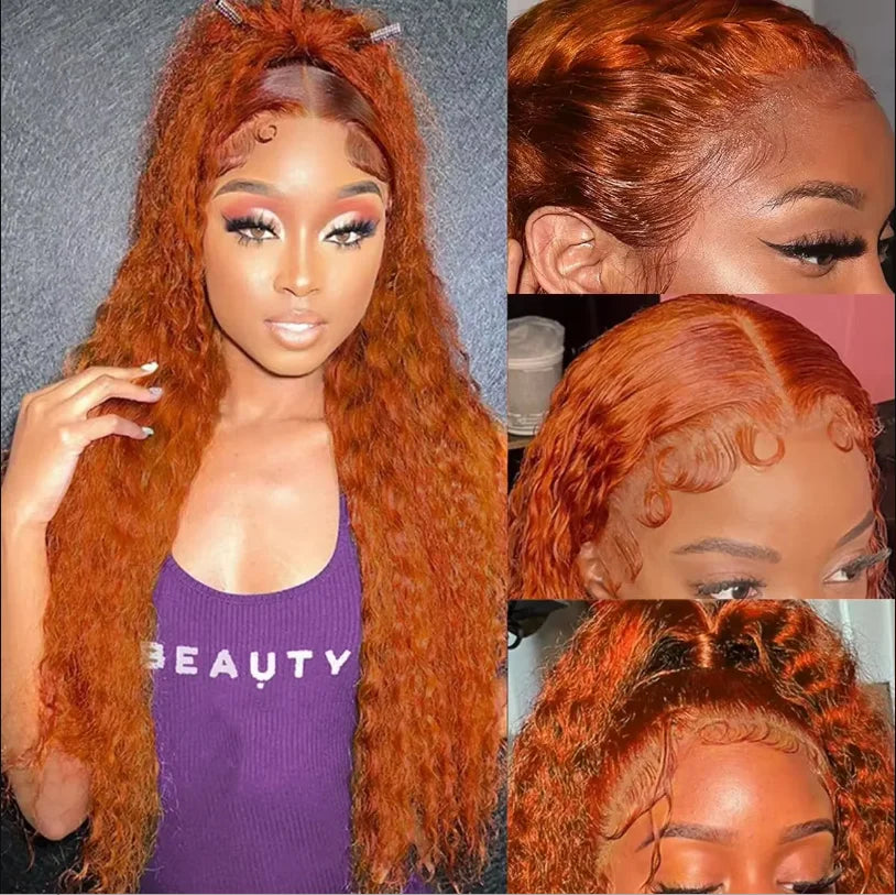 Orange Ginger 13x4 Frontal Lace Wig Curly Kinky Brazilian Human Hair Pre Plucked
