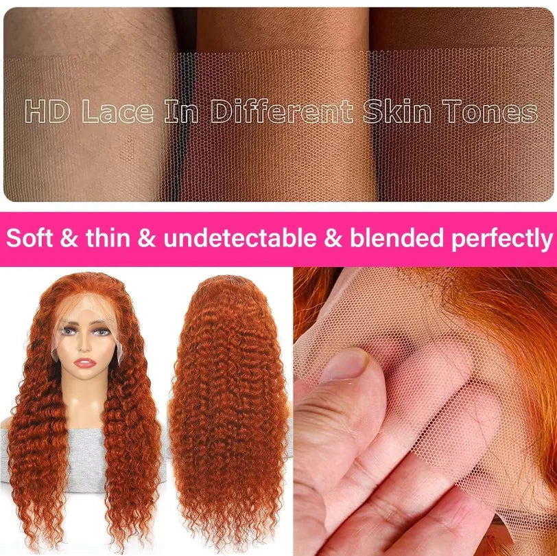 Orange Ginger 13x4 Frontal Lace Wig Curly Kinky Brazilian Human Hair Pre Plucked