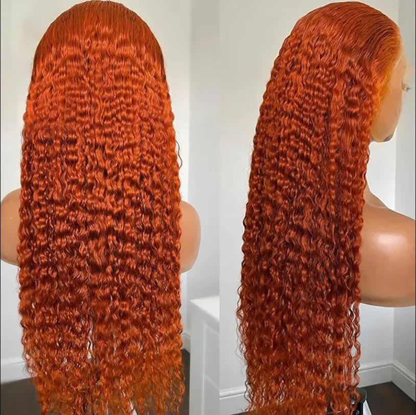 Orange Ginger 13x4 Frontal Lace Wig Curly Kinky Brazilian Human Hair Pre Plucked