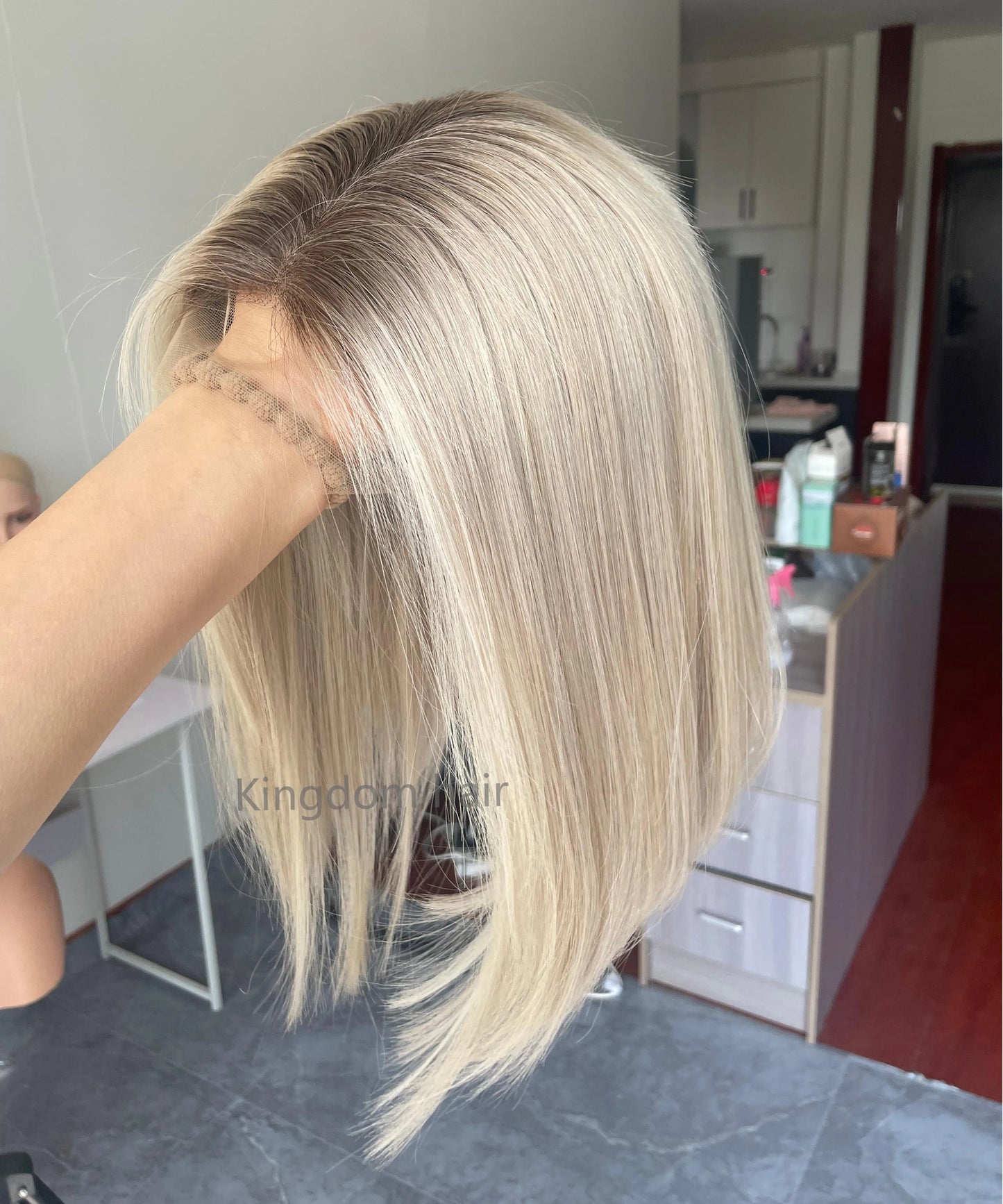 Hair Bob Style Lace Top Platinum Highlight Invisible HD Lace Front Wig