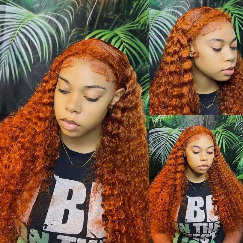 Orange Ginger 13x4 Frontal Lace Wig Curly Kinky Brazilian Human Hair Pre Plucked